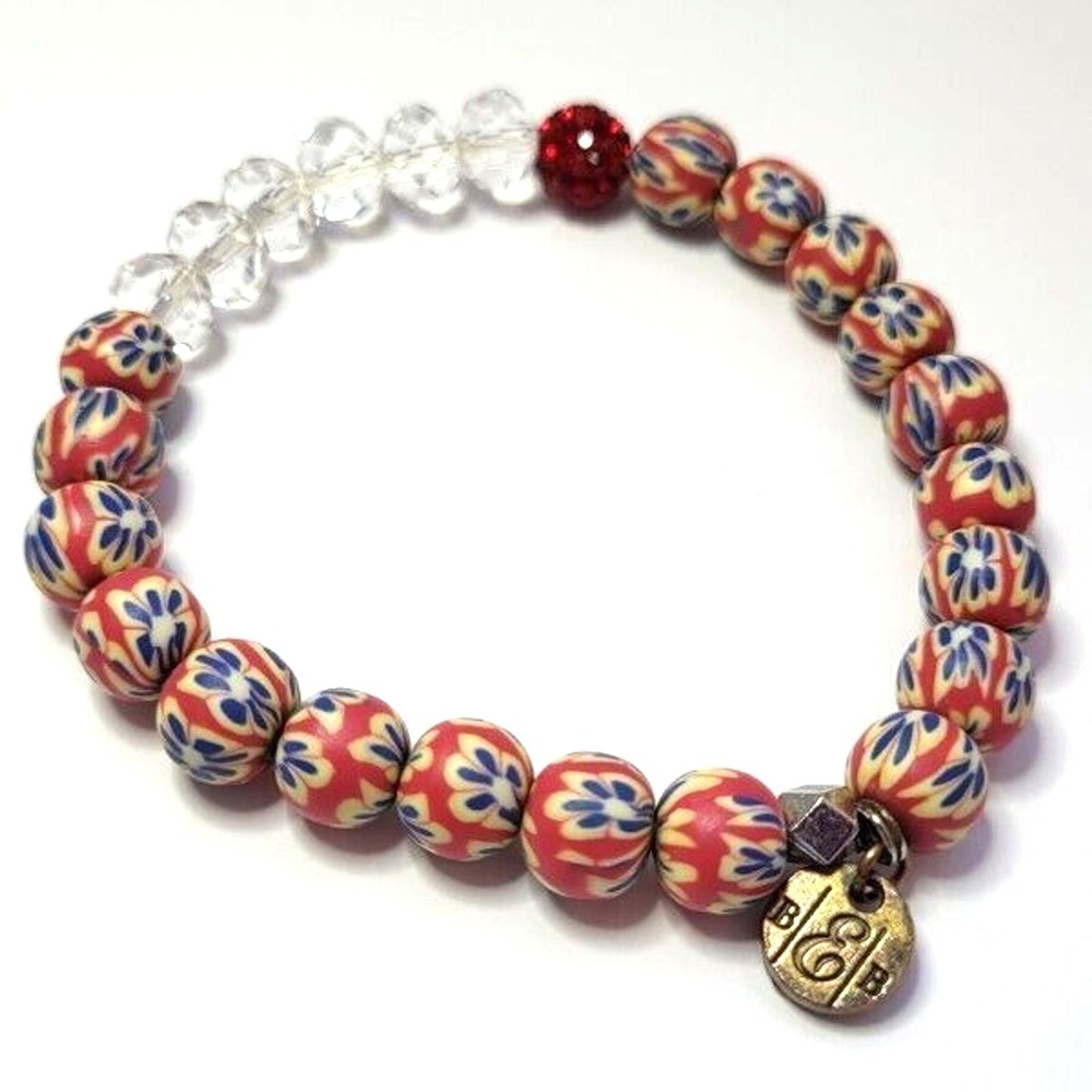 B&B Polymer Clay and‎ Glass Bead Colorful Stretch Bracelet